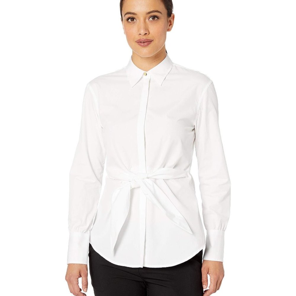 Ralph Lauren White Tie-Front Cotton Blouse - L